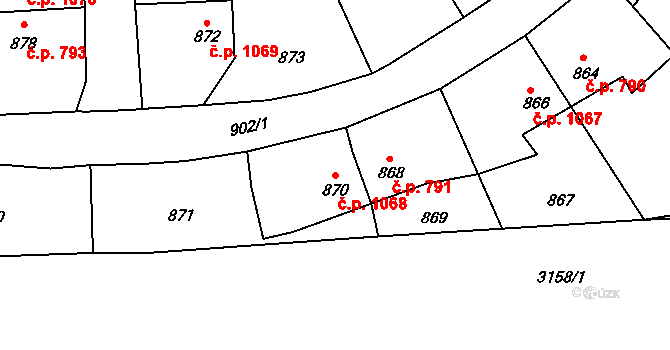 Horní Suchá 1068 na parcele st. 870 v KÚ Horní Suchá, Katastrální mapa