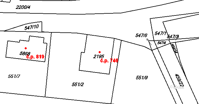 Beroun-Závodí 746, Beroun na parcele st. 2195 v KÚ Beroun, Katastrální mapa