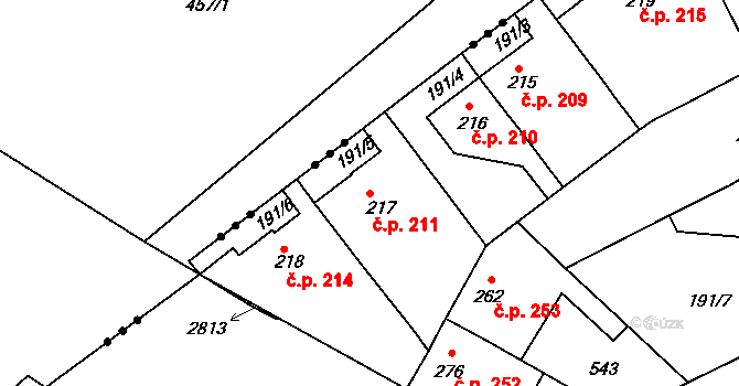Neratovice 211 na parcele st. 217 v KÚ Neratovice, Katastrální mapa