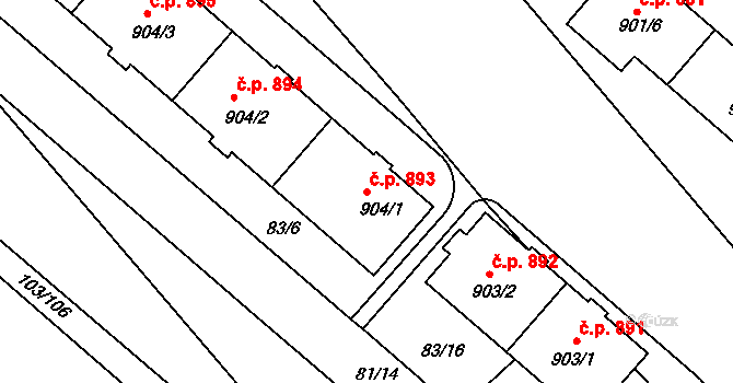 Neratovice 893 na parcele st. 904/1 v KÚ Neratovice, Katastrální mapa
