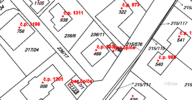 Rudná 903 na parcele st. 469 v KÚ Hořelice, Katastrální mapa