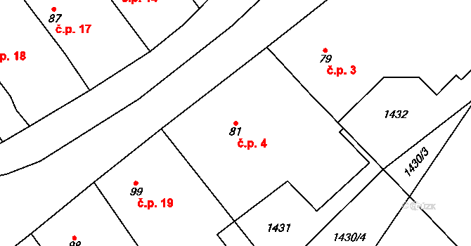 Čepinec 4, Žinkovy na parcele st. 81 v KÚ Žinkovy, Katastrální mapa
