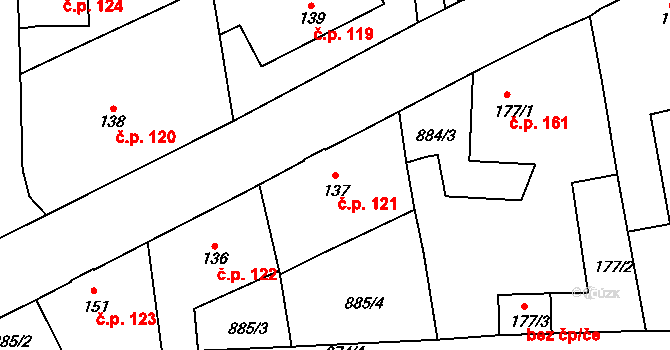Velká Ves 121, Broumov na parcele st. 137 v KÚ Velká Ves u Broumova, Katastrální mapa