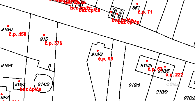 Jakubské Předměstí 98, Jaroměř na parcele st. 913/2 v KÚ Jaroměř, Katastrální mapa