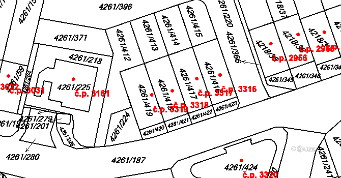 Smíchov 3318, Praha na parcele st. 4261/418 v KÚ Smíchov, Katastrální mapa