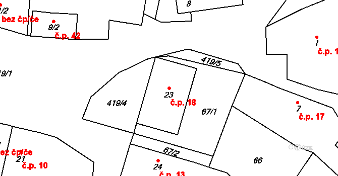 Veclov 18, Svojetín na parcele st. 23 v KÚ Veclov u Svojetína, Katastrální mapa