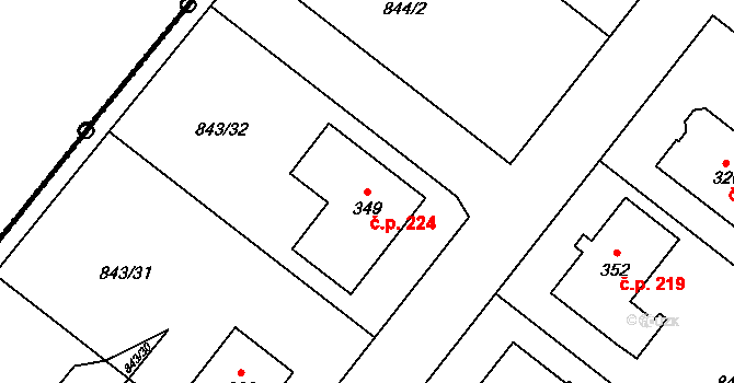 Jakubov u Moravských Budějovic 224 na parcele st. 349 v KÚ Jakubov u Moravských Budějovic, Katastrální mapa