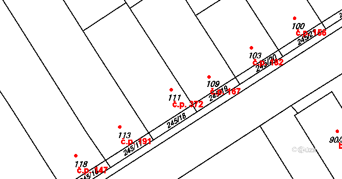 Těšov 372, Uherský Brod na parcele st. 111 v KÚ Těšov, Katastrální mapa