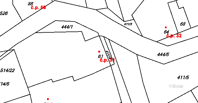Donín 31, Toužetín na parcele st. 61 v KÚ Donín, Katastrální mapa