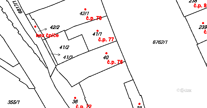 Žatec 76 na parcele st. 40 v KÚ Žatec, Katastrální mapa