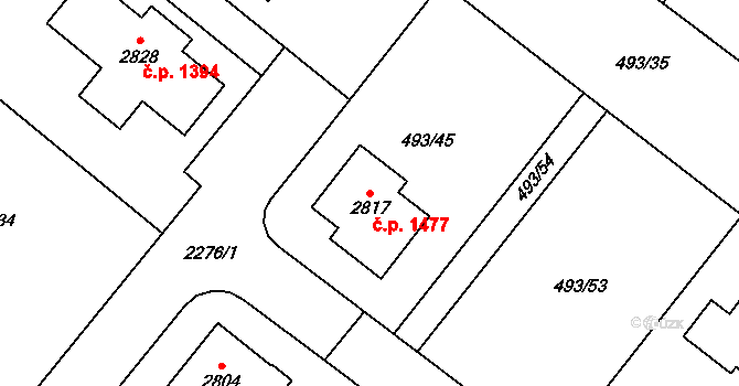 Blatná 1477 na parcele st. 2817 v KÚ Blatná, Katastrální mapa
