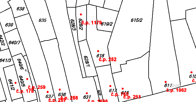 Holešov 252 na parcele st. 618 v KÚ Holešov, Katastrální mapa
