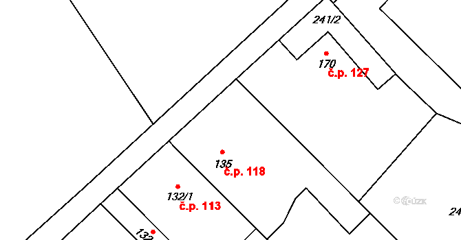 Hluchov 118 na parcele st. 135 v KÚ Hluchov, Katastrální mapa