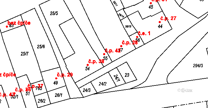 Těšice 42, Nezamyslice na parcele st. 55 v KÚ Těšice u Nezamyslic, Katastrální mapa