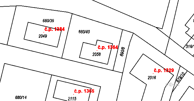 Svítkov 1364, Pardubice na parcele st. 2058 v KÚ Svítkov, Katastrální mapa