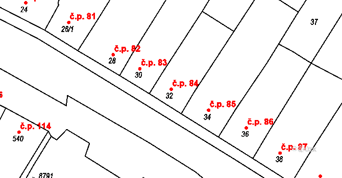 Oleksovice 84 na parcele st. 32 v KÚ Oleksovice, Katastrální mapa