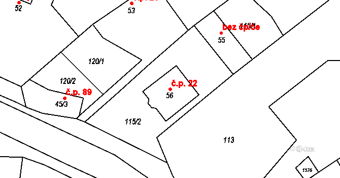 Malhotice 22 na parcele st. 56 v KÚ Malhotice, Katastrální mapa