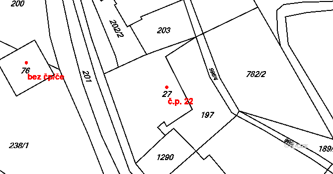 Nejdek 22, Bělotín na parcele st. 27 v KÚ Nejdek u Hranic, Katastrální mapa