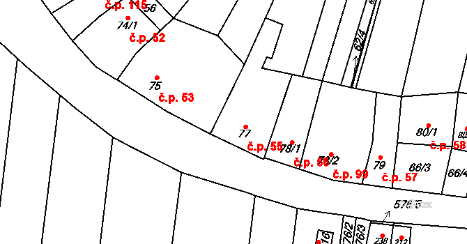 Oplocany 55 na parcele st. 77 v KÚ Oplocany, Katastrální mapa