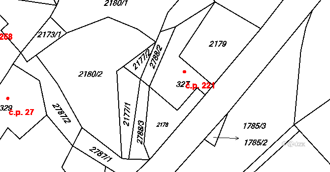 Valkeřice 221 na parcele st. 327 v KÚ Valkeřice, Katastrální mapa