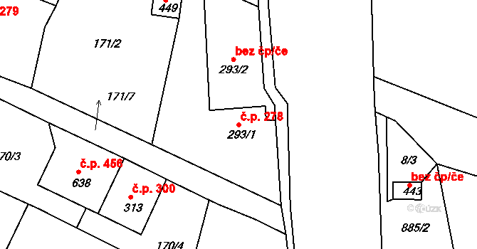 Hazlov 278 na parcele st. 293/1 v KÚ Hazlov, Katastrální mapa