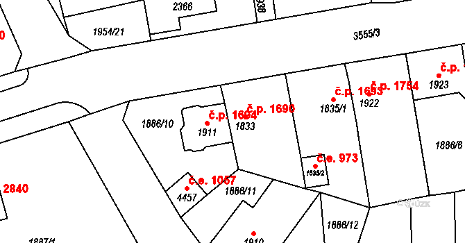 Aš 1690 na parcele st. 1833 v KÚ Aš, Katastrální mapa