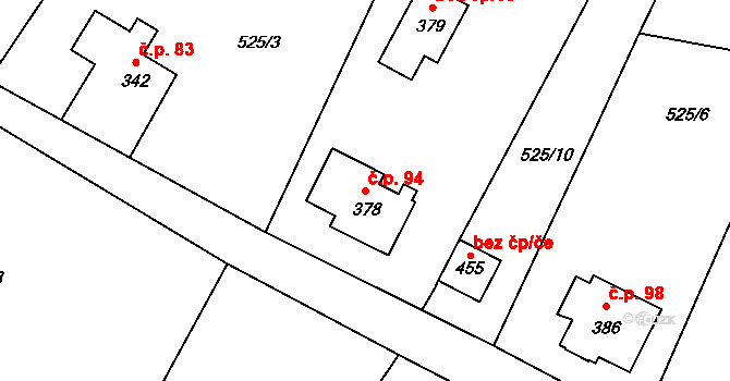 Jistebsko 94, Pěnčín na parcele st. 378 v KÚ Jistebsko, Katastrální mapa