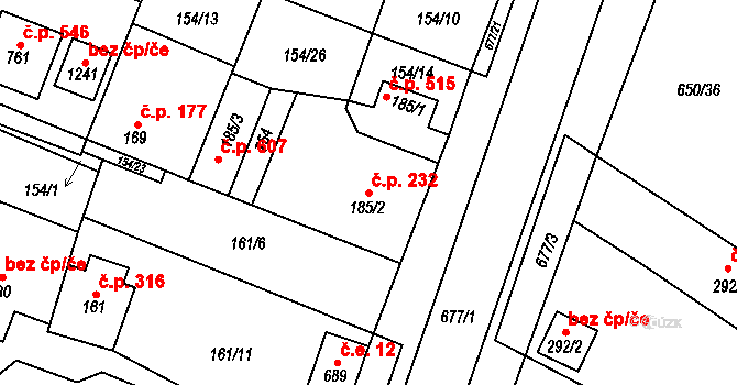 Líbeznice 232 na parcele st. 185/2 v KÚ Líbeznice, Katastrální mapa