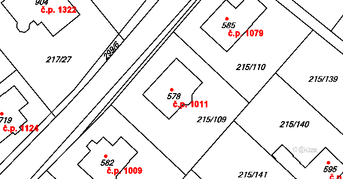 Rudná 1011 na parcele st. 578 v KÚ Hořelice, Katastrální mapa