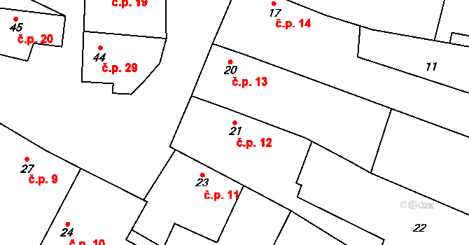 Heroltice 12 na parcele st. 21 v KÚ Heroltice u Tišnova, Katastrální mapa
