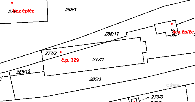 Stonařov 329 na parcele st. 277/1 v KÚ Stonařov, Katastrální mapa