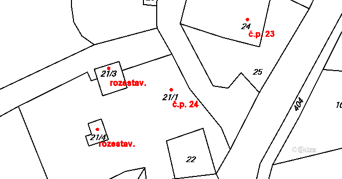 Ondrášov 24, Moravský Beroun na parcele st. 21/1 v KÚ Ondrášov, Katastrální mapa