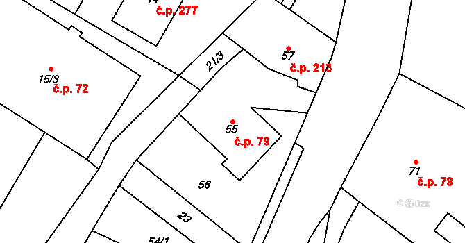 Krmelín 79 na parcele st. 55 v KÚ Krmelín, Katastrální mapa