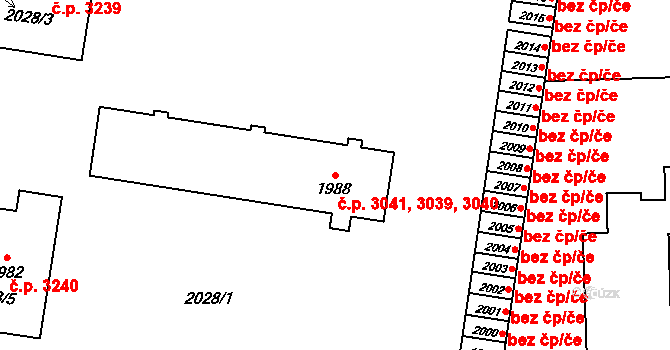 Kladno 3039,3040,3041 na parcele st. 1988 v KÚ Kladno, Katastrální mapa
