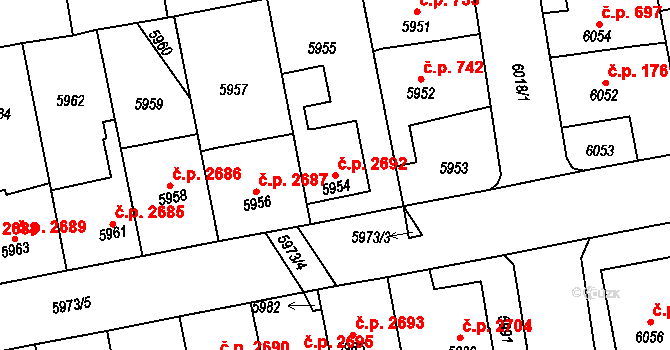 Kročehlavy 2692, Kladno na parcele st. 5954 v KÚ Kročehlavy, Katastrální mapa