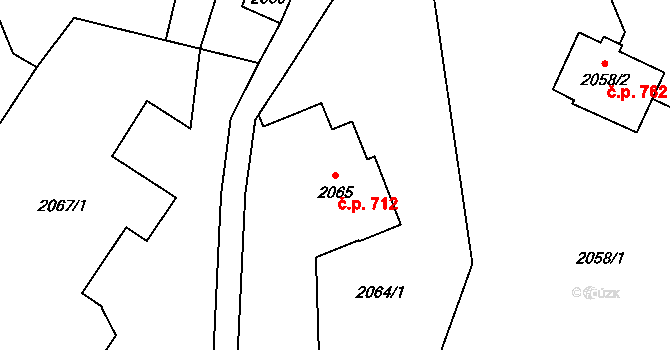 Raspenava 712 na parcele st. 2065 v KÚ Raspenava, Katastrální mapa