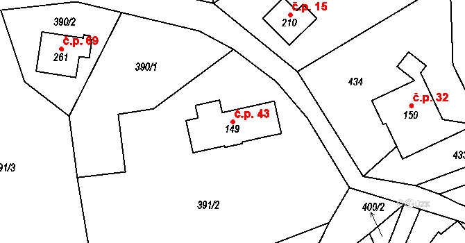 Loukov 43, Háje nad Jizerou na parcele st. 149 v KÚ Rybnice, Katastrální mapa