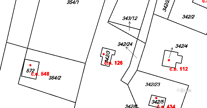 Žloukovice 126, Nižbor na parcele st. 342/3 v KÚ Žloukovice, Katastrální mapa