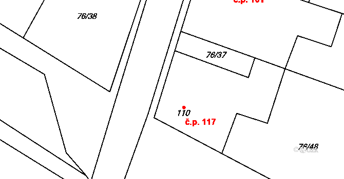 Kosořice 117 na parcele st. 110 v KÚ Kosořice, Katastrální mapa