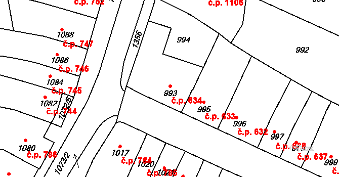 Tachov 634 na parcele st. 993 v KÚ Tachov, Katastrální mapa