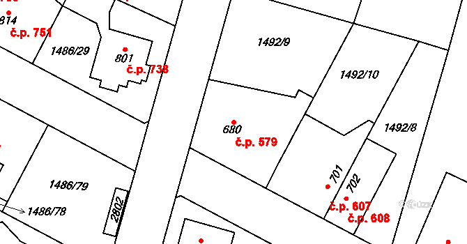 Třebechovice pod Orebem 579 na parcele st. 680 v KÚ Třebechovice pod Orebem, Katastrální mapa