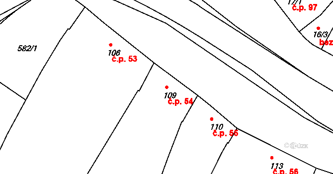 Žalkovice 54 na parcele st. 109 v KÚ Žalkovice, Katastrální mapa