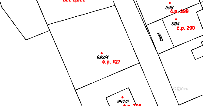 Grygov 127 na parcele st. 992/4 v KÚ Grygov, Katastrální mapa
