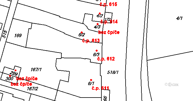 Loučany 612 na parcele st. 6/3 v KÚ Loučany na Hané, Katastrální mapa