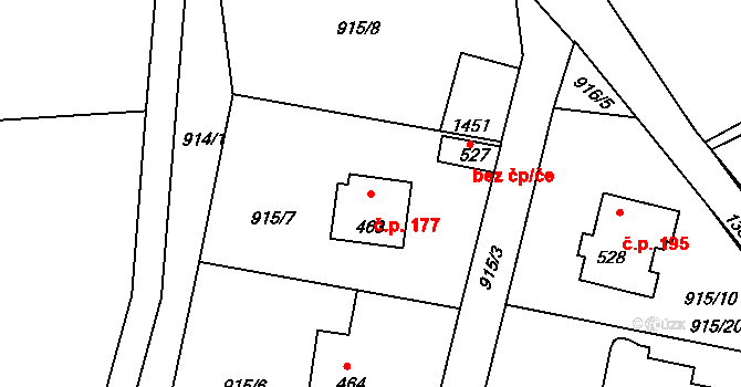 Kamýk nad Vltavou 177 na parcele st. 463 v KÚ Kamýk nad Vltavou, Katastrální mapa