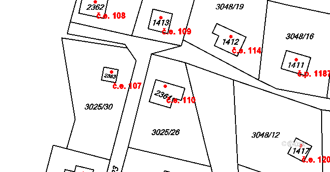 Rožnov pod Radhoštěm 110 na parcele st. 2361 v KÚ Rožnov pod Radhoštěm, Katastrální mapa