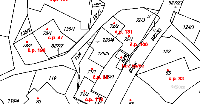 Obecnice 131 na parcele st. 72/2 v KÚ Obecnice, Katastrální mapa