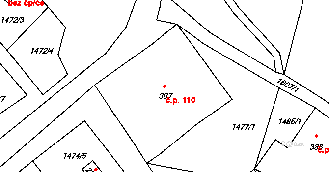 Prachatice II 110, Prachatice na parcele st. 387 v KÚ Prachatice, Katastrální mapa
