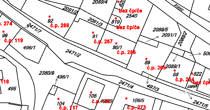 Bystré 266 na parcele st. 90/1 v KÚ Bystré u Poličky, Katastrální mapa