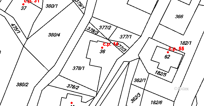 Petrovičky 14, Mladkov na parcele st. 36 v KÚ Petrovičky u Mladkova, Katastrální mapa